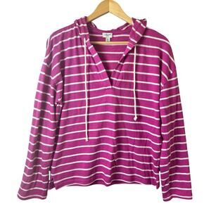 J.Crew Striped Hooded Top Womens Pink White Nautical Preppy Cotton Casual Preppy